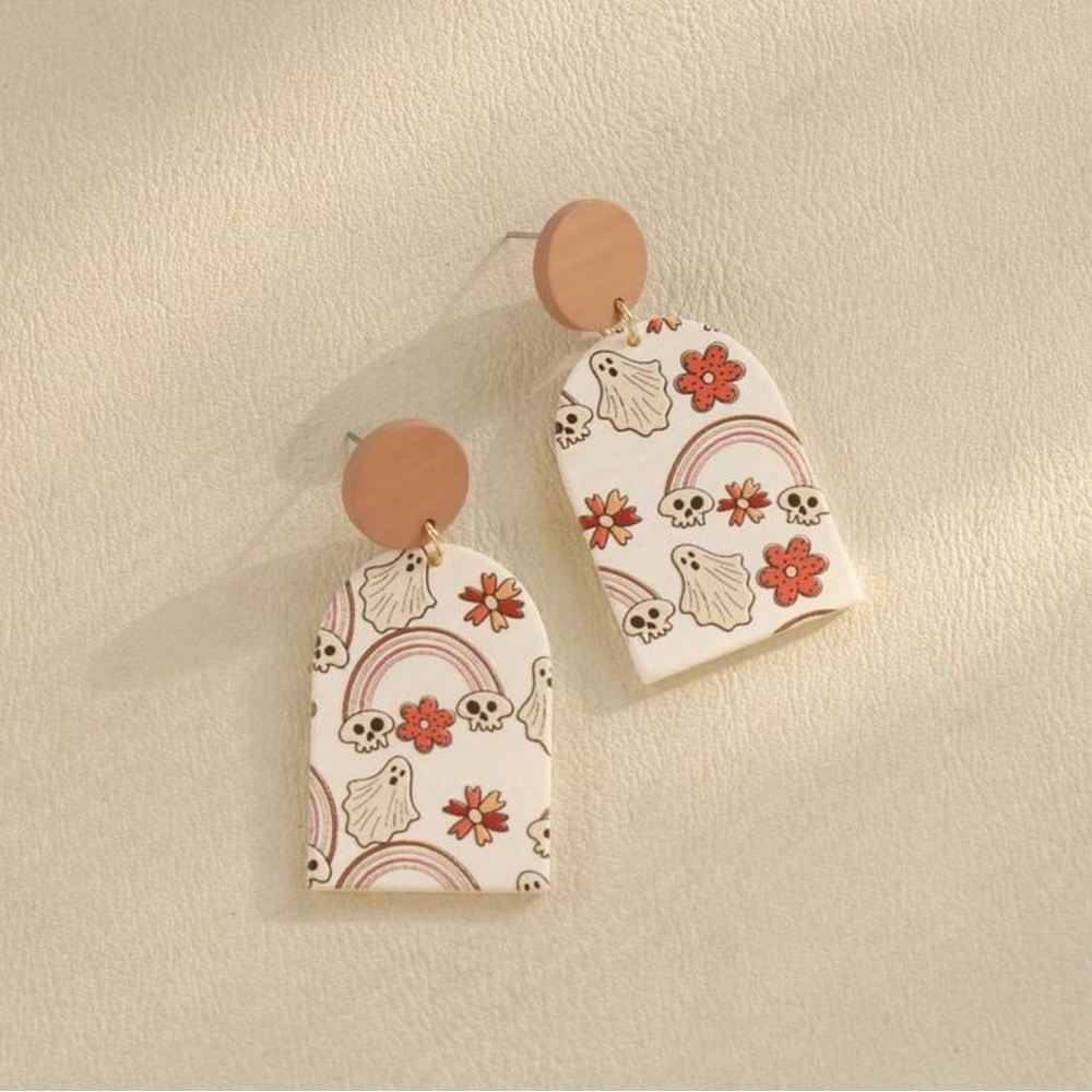 Ghost and Skull Pattern Earrings NIP